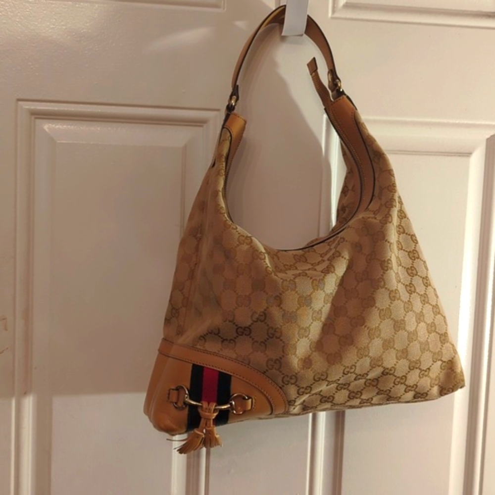 Gucci Brown GG Canvas Horsebit Shoulder Bag Light brown AUTHENTIC